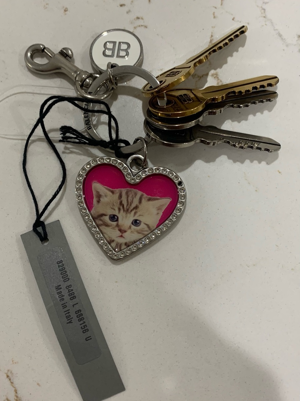 BALENCIAGA Heart Cat Charms Keyring Keychain Charm in Pink